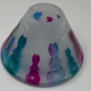 Yankee Candle Crackle Glass Jar Topper Shade Pastel Bunnies Rabbits Easter